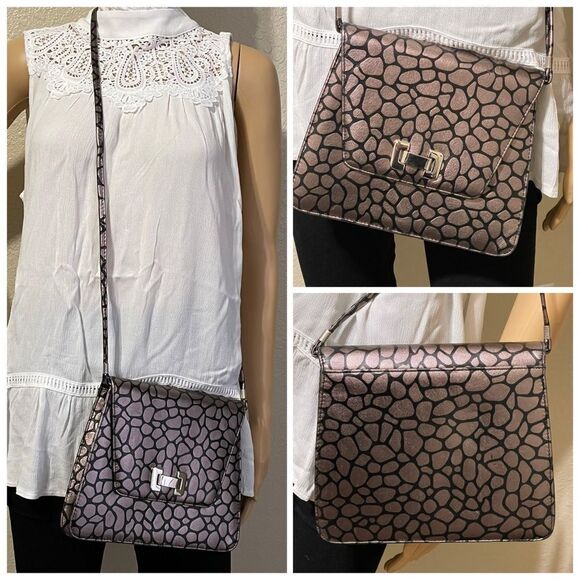J. Renee Reptile Print Crossbody Purse Bronze and Black Extra Strap Included - Picture 1 of 14
